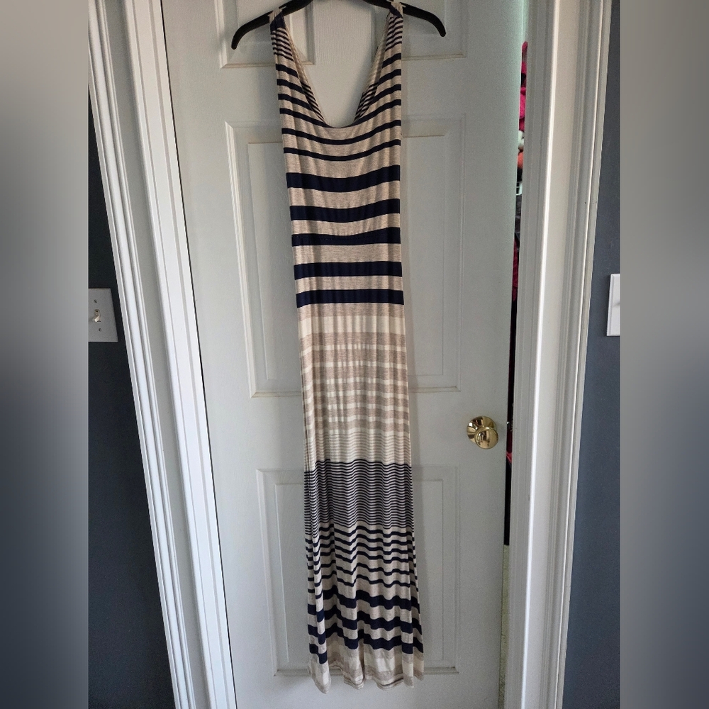 Gilli Navy and Cream Striped Maxi Dress